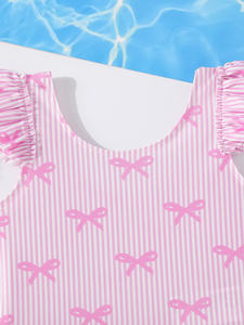 Traje de Baño de una Pieza para Bebé Niña, Diseño ODM, con Lazo, Estampado a Rayas, con Volantes, Suave y Cómodo, de Spandex/Poliéster, para la <span class=keywords><strong>Playa</strong></span> - Product Image 3