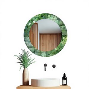 Espejo Decorativo Redondo de Mosaico Industrial Negro Carmesí, Hecho a Mano, Ecológico, para Interiores de Bungalows, Juego de 4 Piezas - Product Image 1