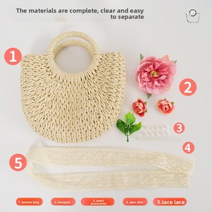 Borsa fatta a mano fai da te in paglia di fiori artificiali fodera in poliestere borsa per eventi di riscaldamento saloni di Team Building regali per feste - Product Image 5