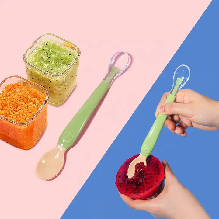 Cuchara de silicona de doble cabeza para alimentos (verde), cuchara de  barro para raspar frutas para bebés, cucharas de alimentación cuchara de