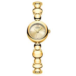 Reloj de Lujo para Mujer, Dorado, Esfera Redonda con Diseño de Rayos de Sol, Números Romanos, Brazalete de Eslabones con Burbujas, Elegante Reloj de Cuarzo - Product Image 6
