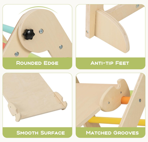 Parque Infantil Interior 8 en 1, Juguetes de Escalada, Triángulo <span class=keywords><strong>Pikler</strong></span> de Madera, Gimnasio Montessori Plegable de Madera con Torre, Escalera, Rampa y Tobogán - Product Image 4