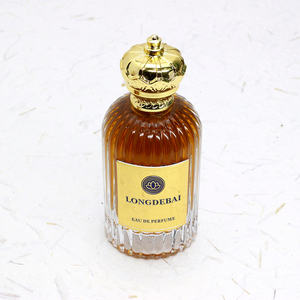 Botella de Perfume Redonda de Vidrio de Lujo de 100 ml, Botella de Perfume Vacía con Franjas y Logotipo Personalizado, con Caja de Empaque - Product Image 3