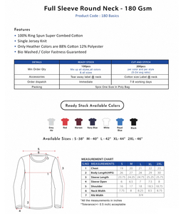 เสื้อยืดแขนยาว คอกลม 180 GSM เนื้อผ้านุ่ม สบาย ทนทาน ระบายอากาศได้ดี คุณภาพพรีเมียม เหมาะสำหรับผู้ชาย ผู้หญิง สวมใส่สบายๆ - Product Image 4