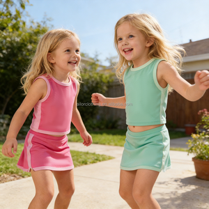 Ensemble de yoga sans manches pour filles, haut uni avec jupe intégrée et short, tenue décontractée pour le sport quotidien, personnalisation en petite série - Product Image 3
