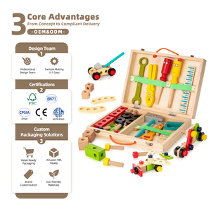 Caja de Herramientas de Madera para Niños, Juguete de Construcción con Tuercas y Tornillos, Juego de Reparación de Imitación, Juego de Ensamblaje Educativo Temprano - Product Image 1