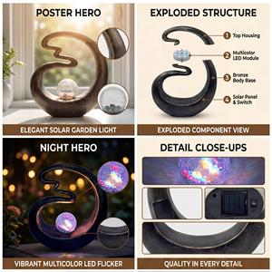 Lampe <span class=keywords><strong>solaire</strong></span> en résine abstraite avec boule de verre craquelé pour la décoration de jardin, patio, intérieur et extérieur - Product Image 3