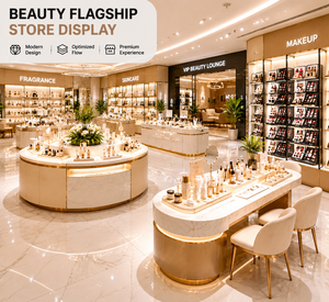 Diseño de Tienda Emblemática de Belleza de Lujo |   Espacio Comercial Modular Personalizado en Dorado Champán, Mármol y Madera, Diseño de Tienda de Cosméticos de Alta Gama - Product Image 1