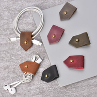 Organisateur de câbles en cuir Crazy Horse vintage, porte-câbles en cuir personnalisé, support pour câbles et écouteurs, accessoires, clips pour câbles