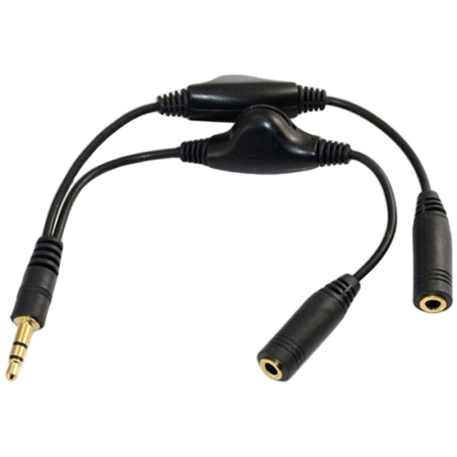 Wholesale Headphone AUX Splitter Audio Extension Cable 3.5mm Stereo Audio 1 Male 2 Female Splitter Adapter Volume Switch Bare