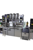 Station à thé Boba personnalisée en acier inoxydable pour magasin de boissons machine à collation réfrigérateur congélateur évier table de thé au lait comptoir de bar à thé à bulles
