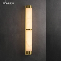 Applique murale en laiton massif de style chinois moderne avec abat-jour en marbre naturel pour salon, couloir, escalier, chevet