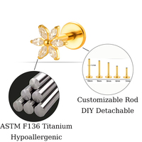 Pendientes de titanio ASTM F136 con diseño de animales Maina, aretes de labio y tragus, joyería para piercing, con circonita 5A para cartílago, lóbulo de la oreja y hélice.
