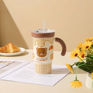<b>Cute</b> Cartoon Ceramic Tumbler With Straw And Lid 550ml For Cold /Hot Drinks - Product Image 6