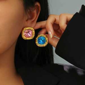 1 Pair Women's Vintage Luxury Multi-Color Square Zircon Stainless Steel 18K Gold Plated Drop <b>Earrings</b> Party Niche Trendy Design - Product Image 3