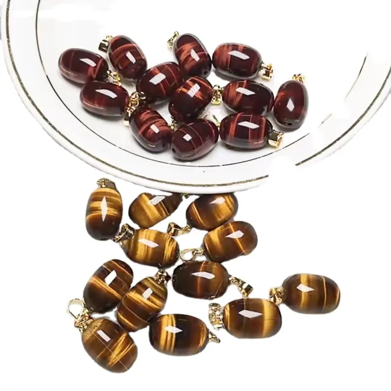 Customized Natural Tiger Eye Stone Bucket Bead Pendants Earring Healing Crystal Stones Necklace Pendant DIY For Gift