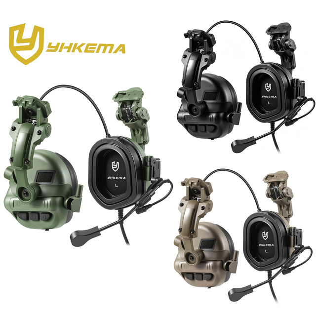 YHKEMA Tactical Headset Shooting Headphones Fast Helmet Mounted Earmuffs Protection Ear Hunting Training Communication Headset