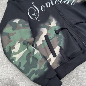 Sudadera con Capucha Doble con Bordado Estilo Urbano, Sudadera con Capucha Doble de Felpa Francesa, Sudadera con Capucha Extra Grande con Cremallera y Pedrería de Camuflaje - Product Image 4