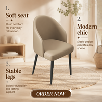 Chaise de salle à manger rembourrée moderne avec pieds en métal, fauteuil en cuir pour la maison, le salon, le café, le restaurant, l'hôtel