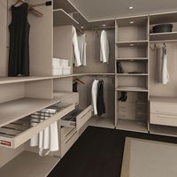Armoire ouverte moderne de haute qualité en gris premium avec étagères réglables et système de rangement avec tringle de suspension pour chambre à coucher