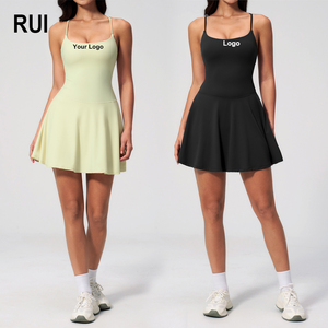RUIQUWIN Vestido Deportivo Sin Mangas a Rayas para Mujer, Falda de Tenis Plisada con Bolsillos, Ropa Deportiva para Correr al Aire Libre - Product Image 1