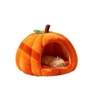 Lit-cave pour chat en forme de citrouille, tente pour chat en peluche chaude et coupe-vent, nid douillet pour chatons, pour chats d'intérieur et petits chiens, lit pour animaux de compagnie - Product Image 1