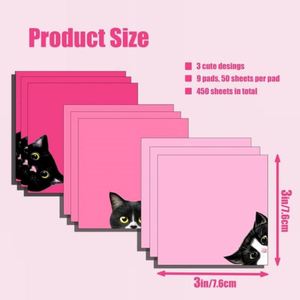 450 Sheets Cute Black White Cat Pattern Self-Adhesive Stickers Set Assorted Peeking Cat Designs Memo Pad DIY <b>Journal</b> - Product Image 2