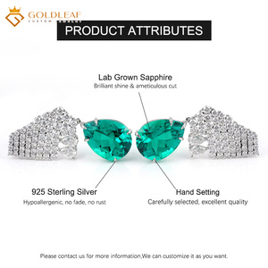 Goldleafgems Lab Grown Emerald Pear Cut <b>Dangle</b> Drop <b>Earrings</b> 925 Sterling Silver Pave Halo Statement Fine Jewelry - Product Image 5
