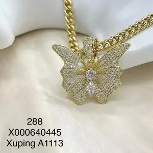 Xuping ใหม่อินเทรนด์14K ชุบทอง CZ จี้ผีเสื้อสร้อยคอเครื่องประดับฮิปฮอป