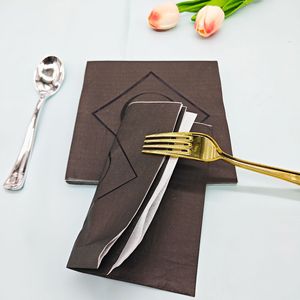 Printed Paper Napkins 33x33cm Three Layer Black Dyed High End For Wedding Hotels Restaurants - Product Image 2