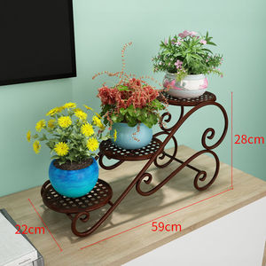 Support de pot de vase de fleur à 3 niveaux, design noir en métal fer plante étagère support présentoir pour mariage intérieur balcon décor de maison - Product Image 2