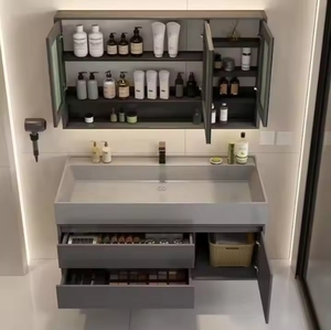 Mobile Bagno Moderno Resistente all'Acqua Sospeso in Compensato con Lavabo in Ceramica, Specchiera e Design Rettangolare - Product Image 4