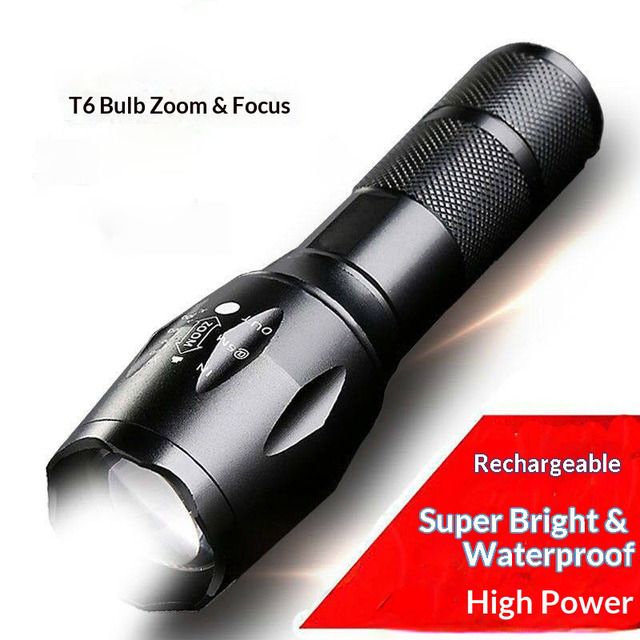 Aluminum Alloy Tactical Zoom Flashlight AAA Rechargeable Battery Waterproof LED Adjustable Focus Camping