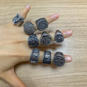 Anillos nórdicos de acero inoxidable para hombre, anillo vikingo, joyería Retro Guangzhou, venta al por mayor