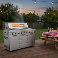 Barbecue à gaz en acier inoxydable haute performance de 58 pouces avec brûleur arrière infrarouge, table latérale, autonome, pour restaurant en plein air