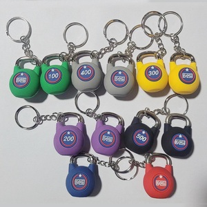 Personalizado al por mayor 3D gimnasio deporte Fitness goma llavero peso placa <span class=keywords><strong>Mini</strong></span> KETTLEBELL mancuerna barra tetera-Campana llaveros - Product Image 6