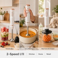 Ensemble mixeur plongeant 4-en-1 avec moteur en cuivre pur 400W, 2 vitesses, fouet, hachoir, bol et lame en acier inoxydable SS304, certifié VDE pour soupes