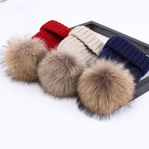Winter Beanie Hat Detachable Pom Pom Raccoon Fur Ball Top Custom Designer Beanies For Women And Kids