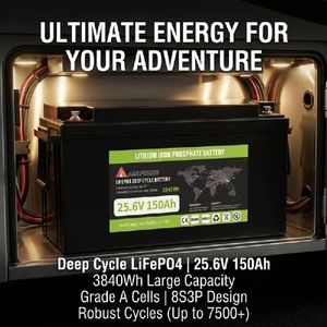 Batterie LiFePO4 25,6 V 150 Ah 3840 Wh, pack de batteries lithium-ion à décharge profonde, cellules de qualité A pour le stockage d'énergie - Product Image 2