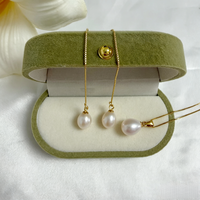 Ensemble de bijoux en perles d'eau douce de forme riz 8-9 mm AAA, argent S925 plaqué or, collier à chaîne, boucles d'oreilles, pendentif 45 cm, unisexe