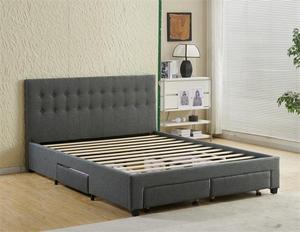 Upholstered King Size <strong>Bed</strong> <strong>Frame</strong> with 4 Drawers, Under-<strong>Bed</strong> Storage for Small Apartments, Luxury Modern Classic Design, <strong>Cool</strong> Gray - Product Image 1