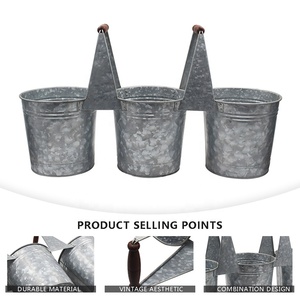 Juego de Macetas de Metal Galvanizado <span class=keywords><strong>Triple</strong></span> con Asa, Juego de Macetas Rústicas <span class=keywords><strong>para</strong></span> Jardín del Hogar, Juego de Macetas de Hierro Galvanizado de 3 Secciones - Product Image 2