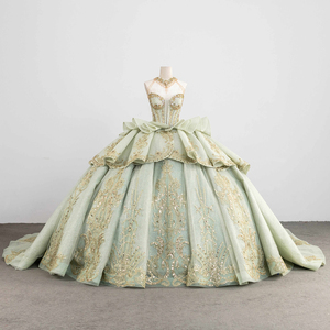 Vestido <span class=keywords><strong>de</strong></span> Fiesta Verde Bordado, Vestido <span class=keywords><strong>de</strong></span> <span class=keywords><strong>Gala</strong></span> Largo hasta el Suelo, Escote Corazón, Vestido Formal <span class=keywords><strong>de</strong></span> Noche para Boda con Cola, <span class=keywords><strong>Vestidos</strong></span> <span class=keywords><strong>de</strong></span> 15 Años - Product Image 6