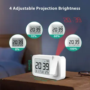 Projector Electronic LCD Projector Alarm Clock Time Temperature Digital Display Desk Table Bedside Clocks Projection Square Travel White