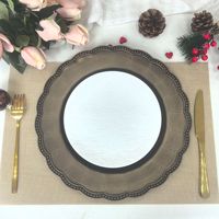 Assiettes de présentation vintage en bronze de 13 pouces avec bord perlé, en plastique, pour la décoration de table de mariage