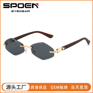 Gafas de Sol Poligonales Sin Montura, Degradado Marrón, UV400, Unisex, para Conducir, a la Moda - Product Image 5