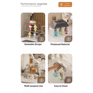 Confezione da 2: Scaffale portaoggetti a doppio livello a forma di U in acrilico trasparente |   Organizer da scrivania piccolo e grande per cosmetici e libri - Product Image 3