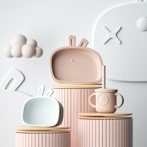 Factory Custom BPA-Free Silicone Tableware Set <b>Kids</b> <b>Dining</b> Bibs Bowls Plates Forks Spoons Supply Box for Home Travel - Product Image 2