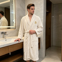 Peignoir personnalisé avec logo brodé, en flanelle de polyester, doux, beige, léger, pour la salle de bain et la vente en ligne, pour adultes