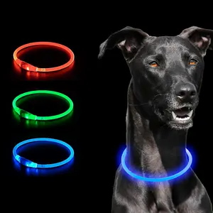Acessórios para cães coleira de cachorro à prova d'água para animais de estimação com luz flash, coleira recarregável USB de segurança noturna luminosa LED brilhante